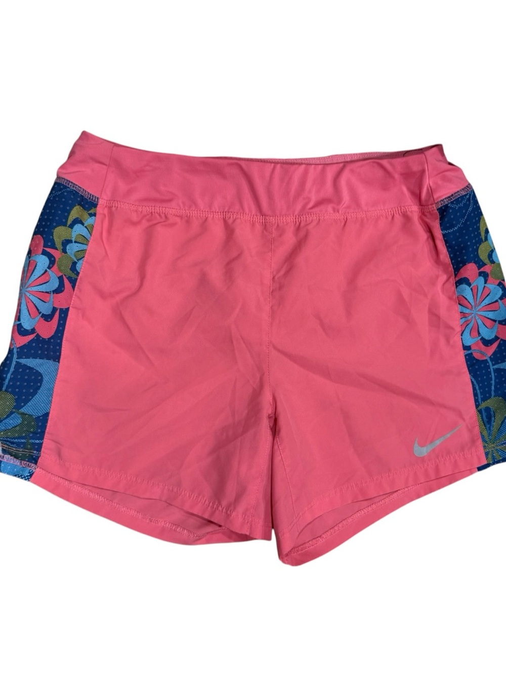 Nike Dri-FIT Girls XL Pink Floral Running Shorts Lined Zip Pocket Activewear